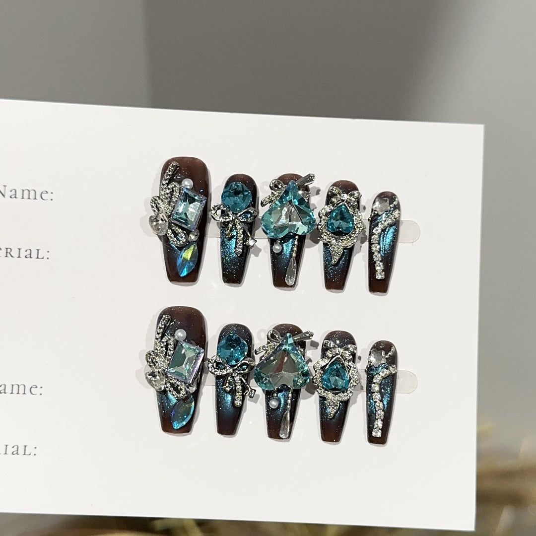 Artistic Crystal-Embellished Press-On Nail Set
