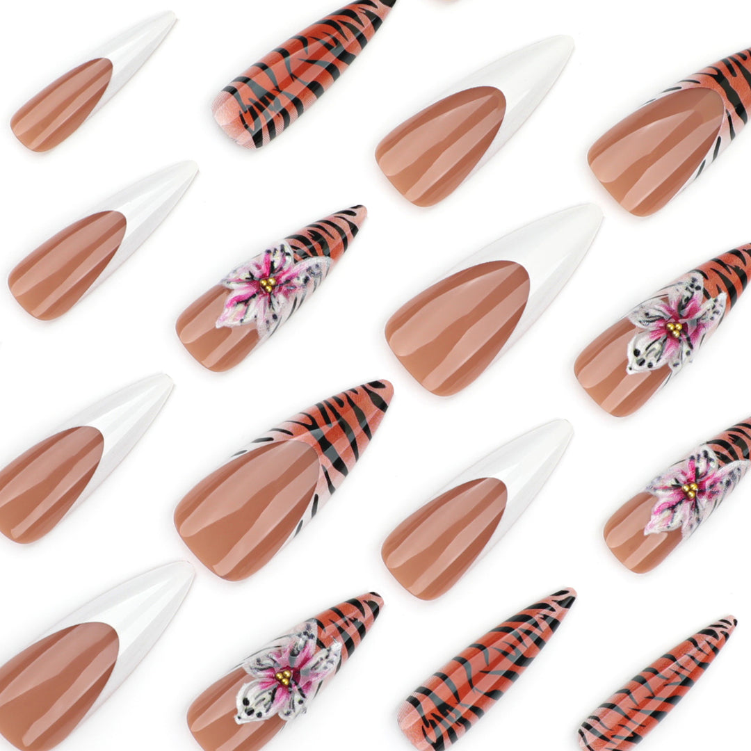 Artful stiletto nails with floral and animal design Stornfield