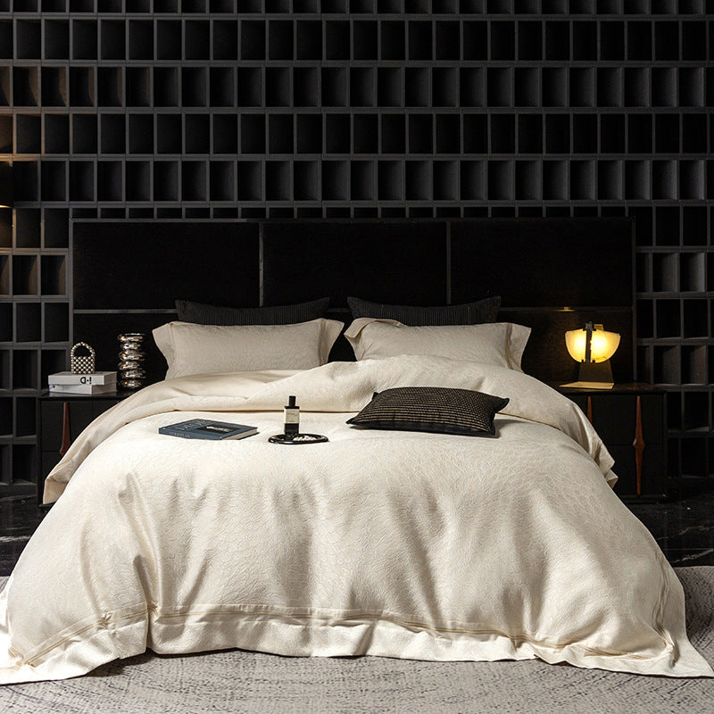 Luxury Jacquard-Textured Cotton-Blend Duvet Cover Set with Envelope Shams