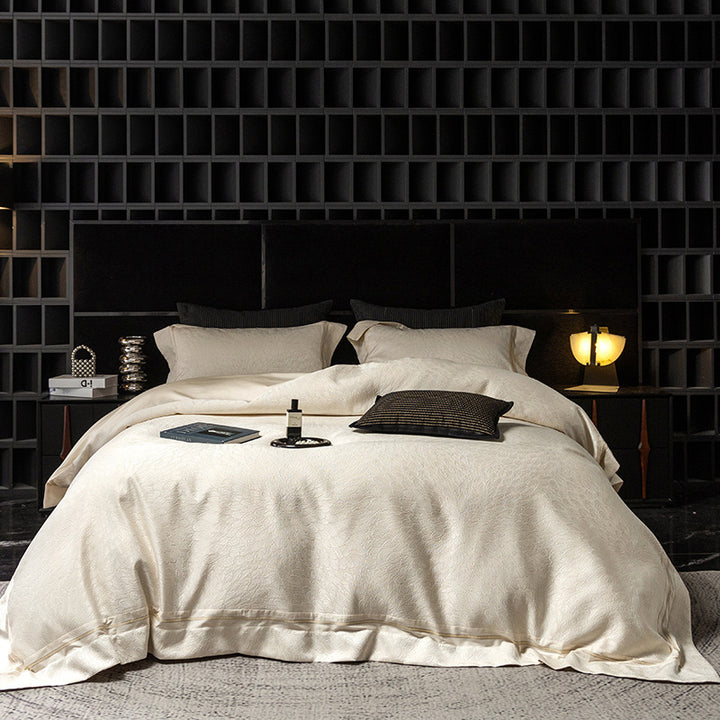 Luxury Jacquard-Textured Cotton-Blend Duvet Cover Set with Envelope Shams