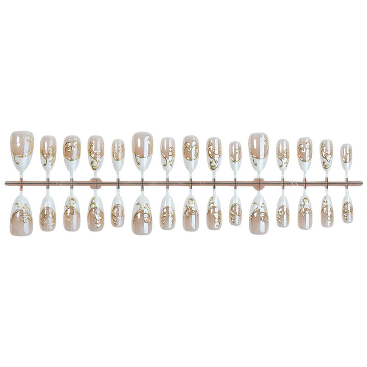 Acrylic nail set with elegant golden decorations Stornfield