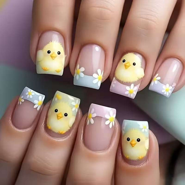 Artificials nails with cheerful chick and flower design Stornfield