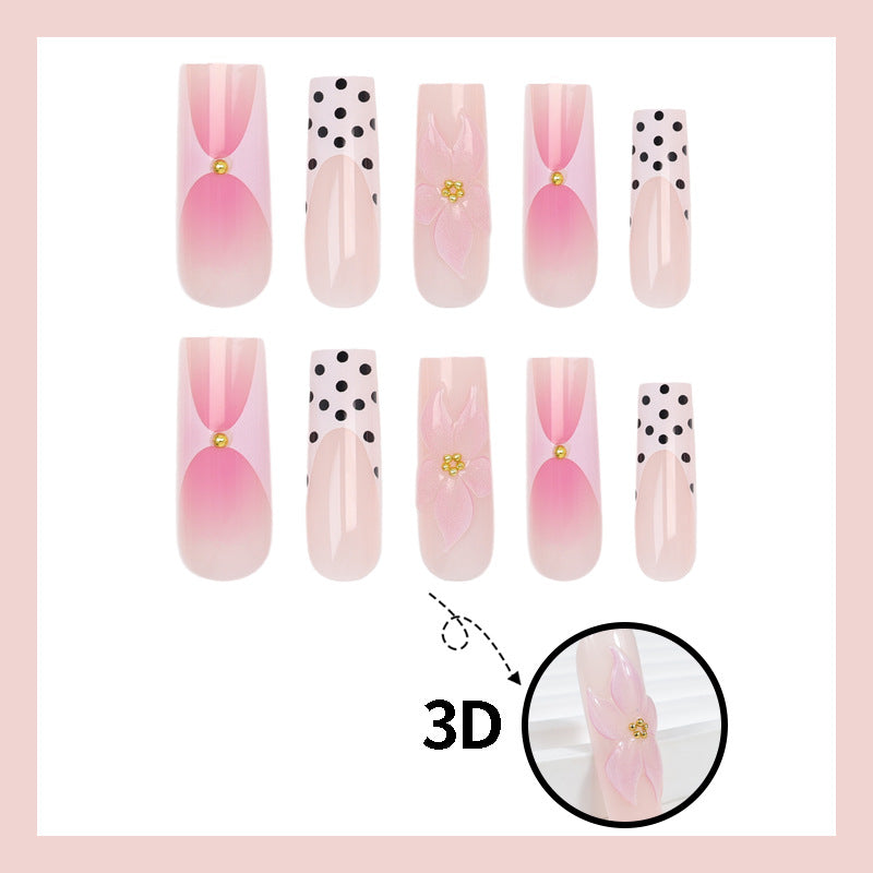 Artificial nail set with elegant flower and polka dot patterns Stornfield
