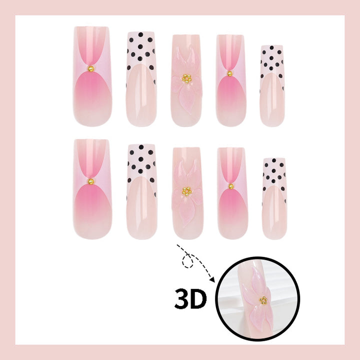 Artificial nail set with elegant flower and polka dot patterns Stornfield