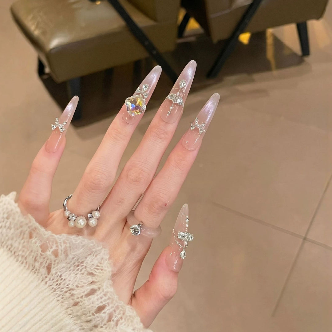 Decorative Rhinestone-Embellished Stiletto Press-On Nails Stornfield