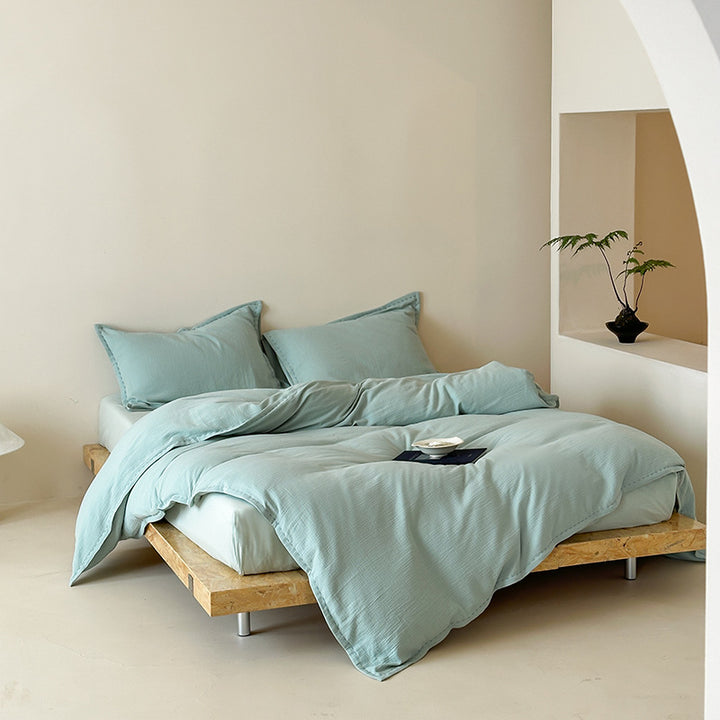 Washed Waffle-Texture Cotton Duvet Cover Set with Pillow Shams