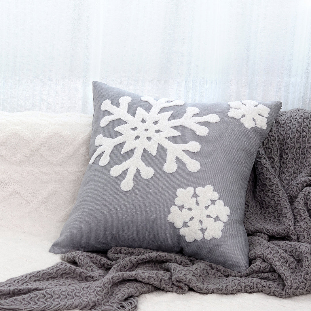 Velvet Embroidered Festive Accent Pillow Cover with Metallic Script