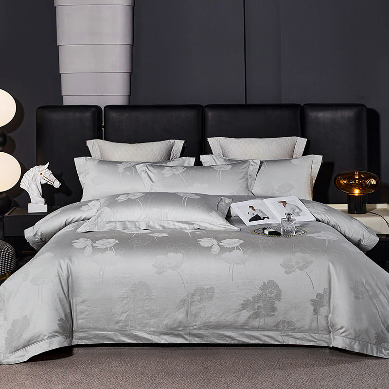 Silky Jacquard Floral Duvet Cover Bedding Ensemble with Hidden Zipper and Pillow Shams