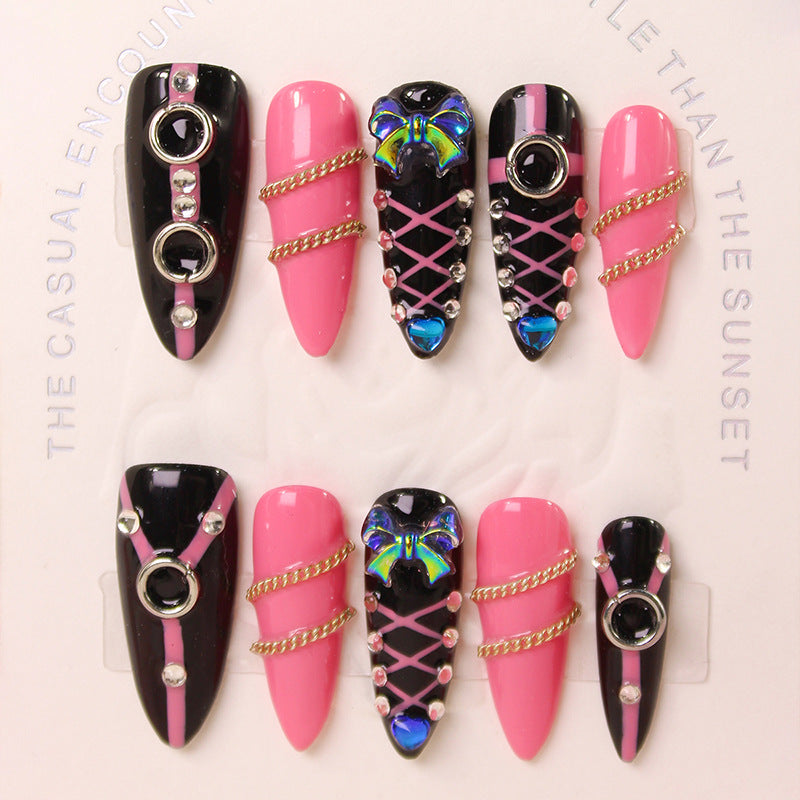 Acrylic nail set with glamorous accents and creative designs Stornfield