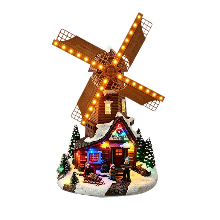Illuminated Christmas village decoration with moving figures Stornfield