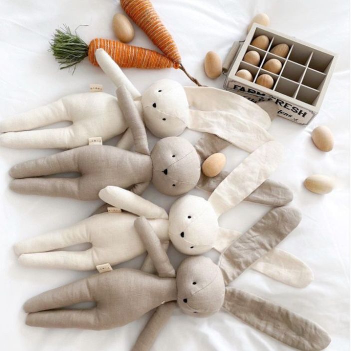 Linen Polka-Dot Floppy-Ear Bunny Doll