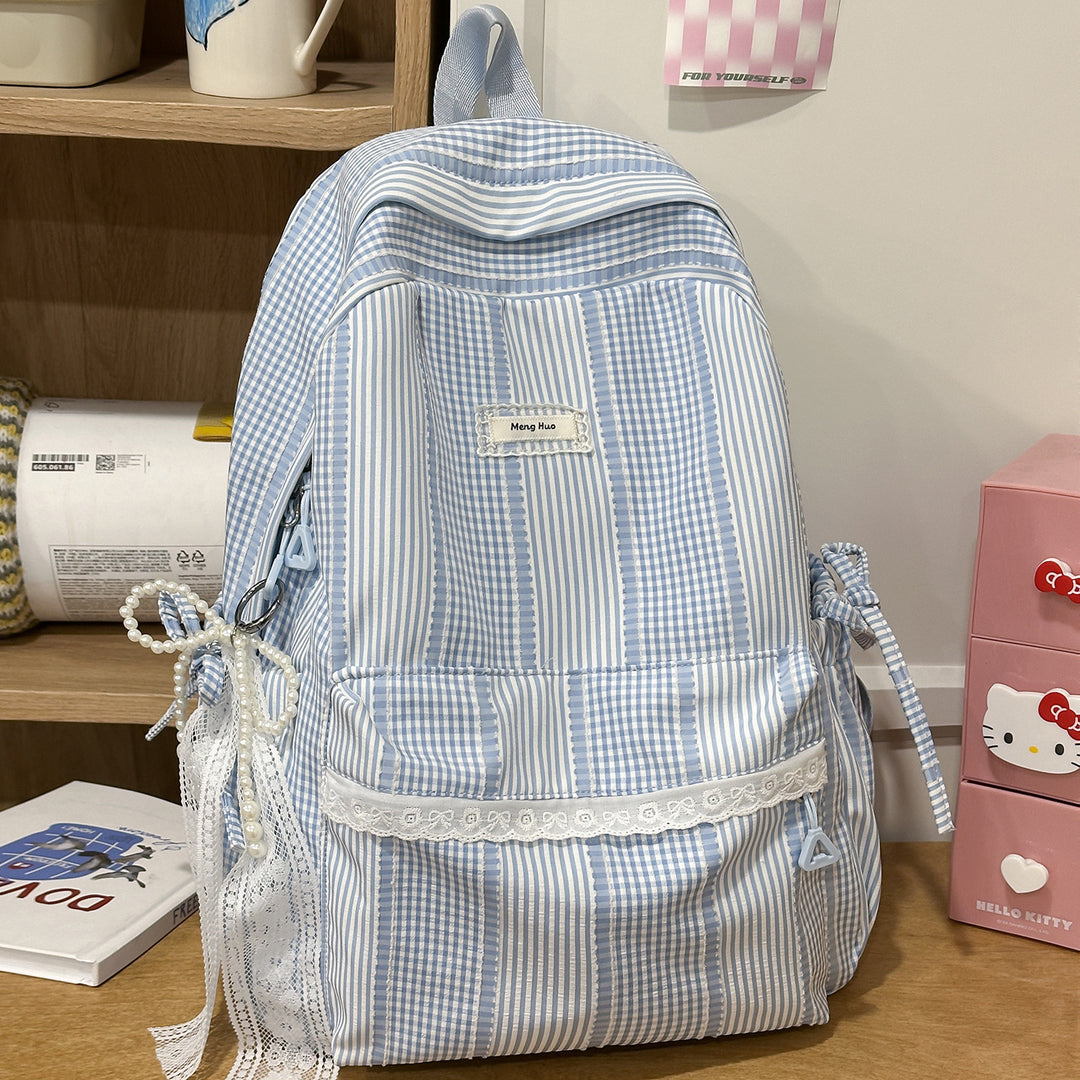 Striped Casual Backpack with Decorative Lace Stornfield