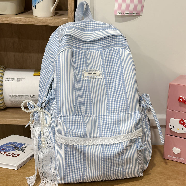 Striped Casual Backpack with Decorative Lace Stornfield