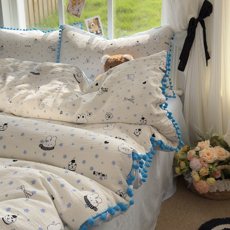 Luxury Brushed Velvet Duvet Cover Set with Lace-Inset Border