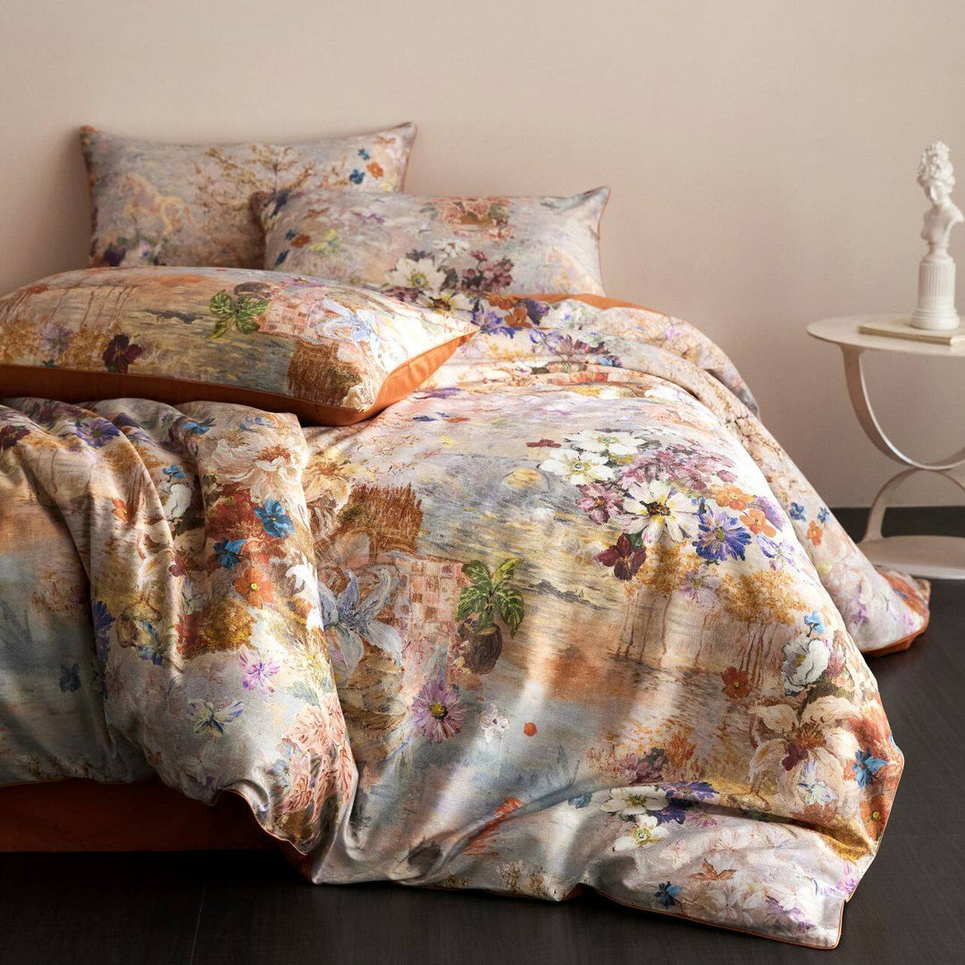 Floral Satin-Feel Duvet Cover Set with Oxford Shams