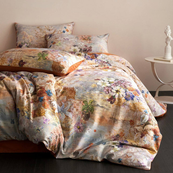 Floral Satin-Feel Duvet Cover Set with Oxford Shams
