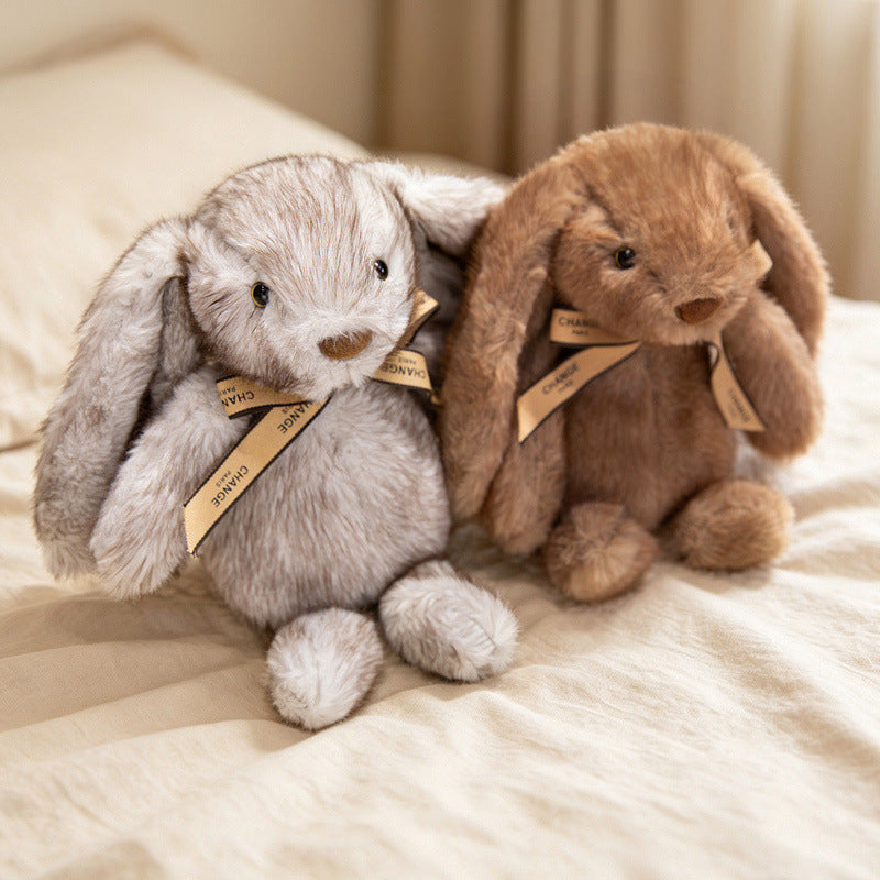 Squat Plush Bunny Cuddle Doll with Long Dropped Ears, Weighted Base & Grosgrain Ribbon Stornfield