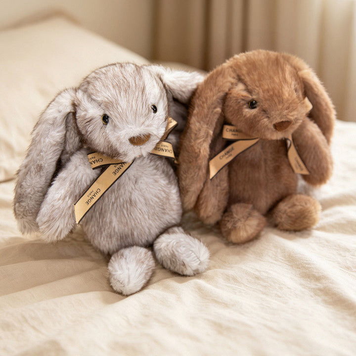 Squat Plush Bunny Cuddle Doll with Long Dropped Ears, Weighted Base & Grosgrain Ribbon Stornfield