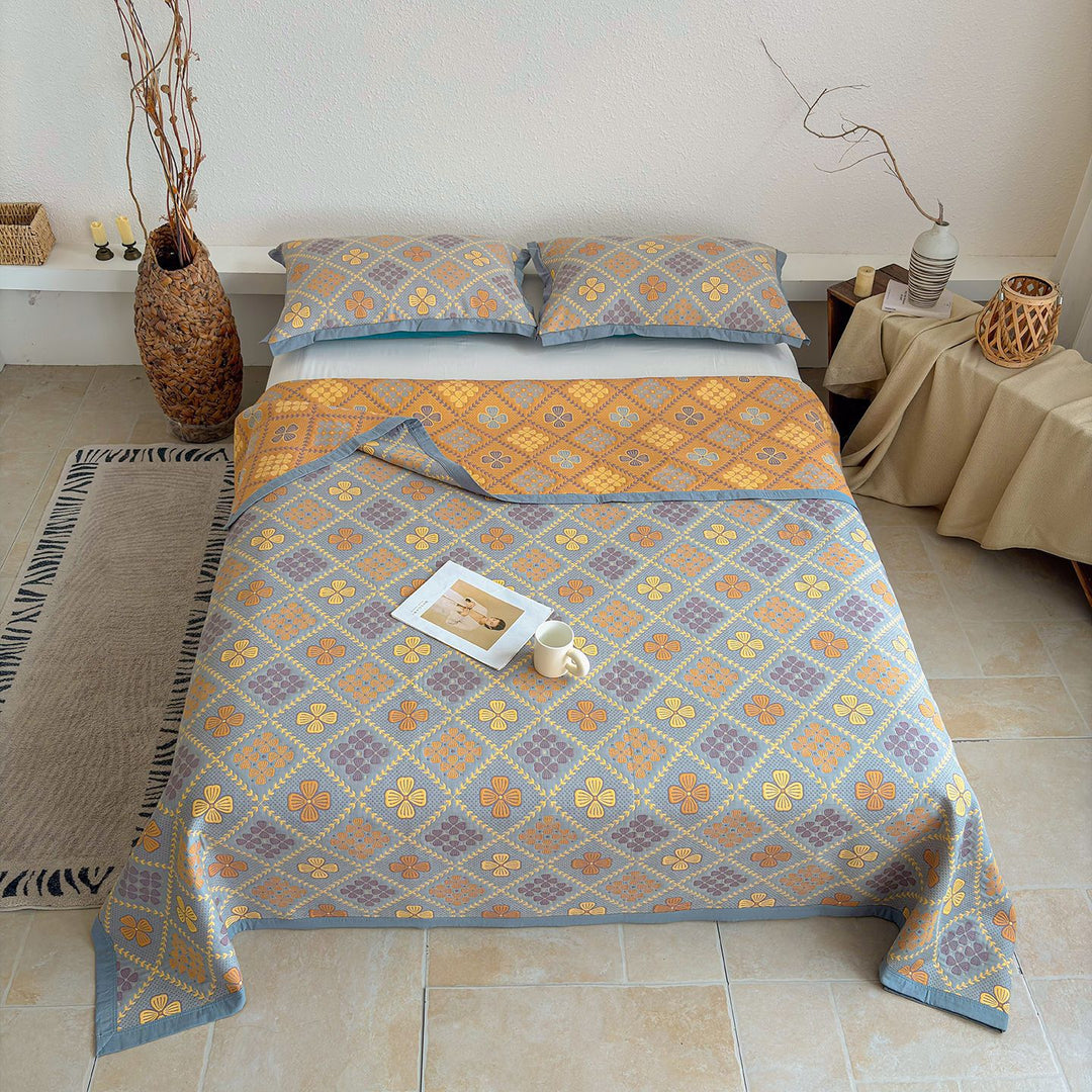 Quilted Lightweight Cotton-Blend Reversible Bedspread with Matching Pillow Shams