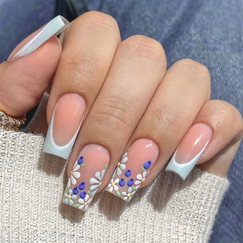 Decorative Press-On Nail Set with Floral and Glossy Accents Stornfield