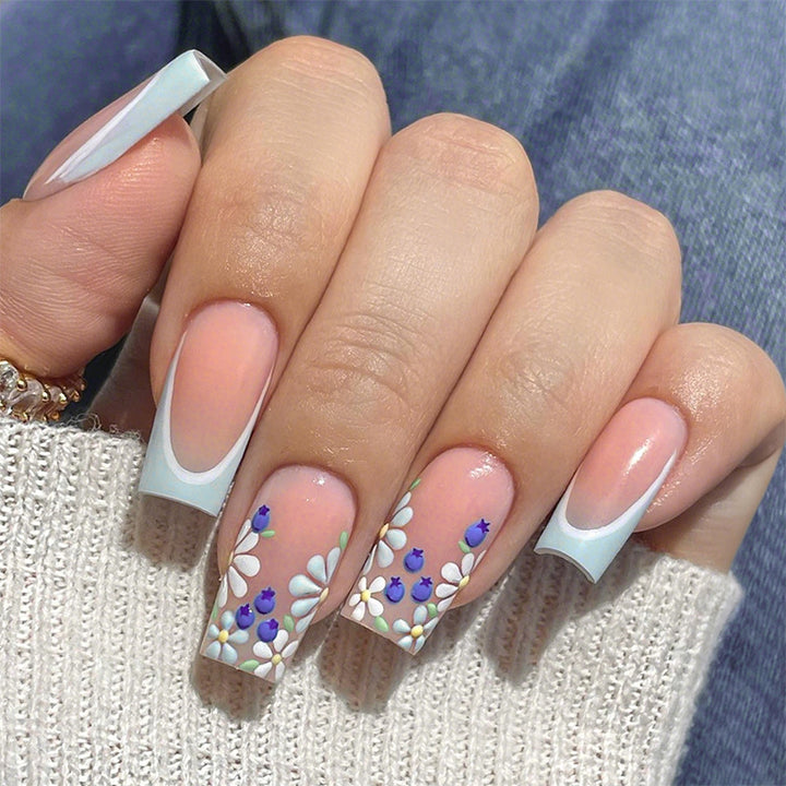 Decorative Press-On Nail Set with Floral and Glossy Accents Stornfield