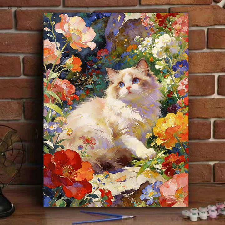 Cat-Themed Floral Canvas Art Print Stornfield