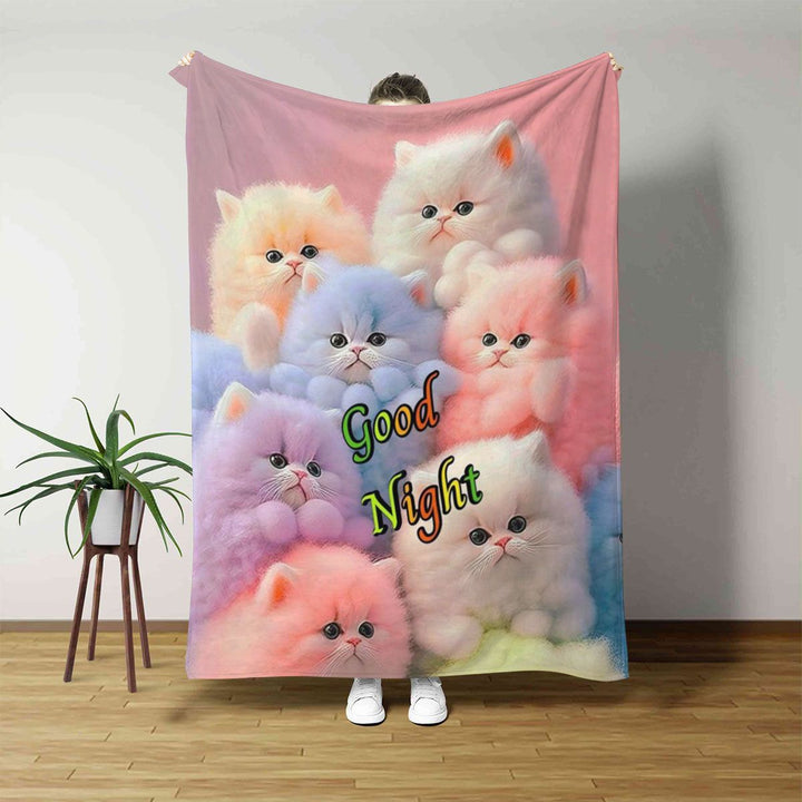 Plush Cat-Themed Fleece Blanket