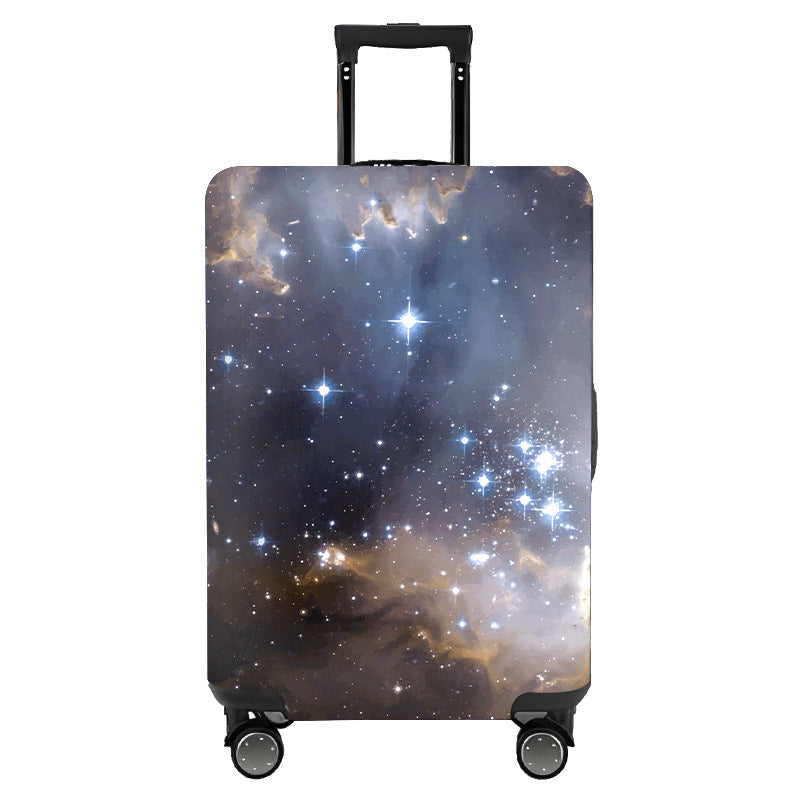 Unisex nan elastic motif suitcase cover made of stretchable polyester with handle and wheel openings Stornfield