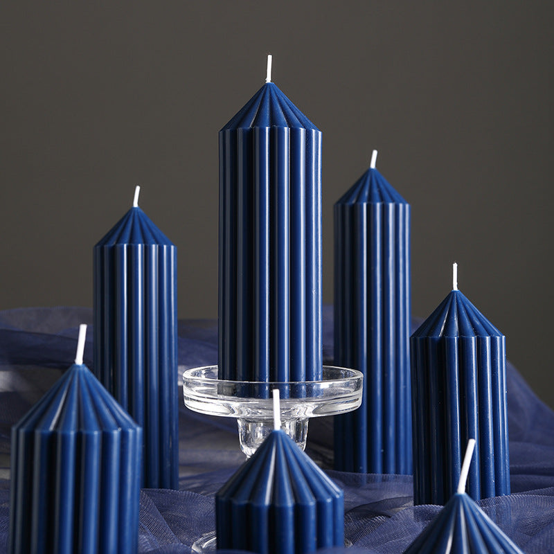 Decorative Tall Fluted Column Pillar Candle with Conical Peak