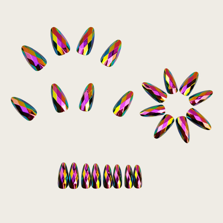 Shiny Stiletto Fake Nails with Diamond Surface Texture Stornfield