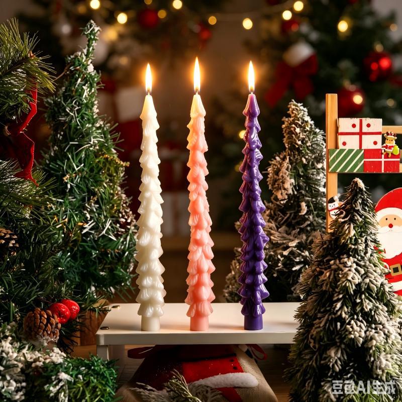 Sculptural Pine-Scale Tall Taper Candle for Holiday Centerpiece