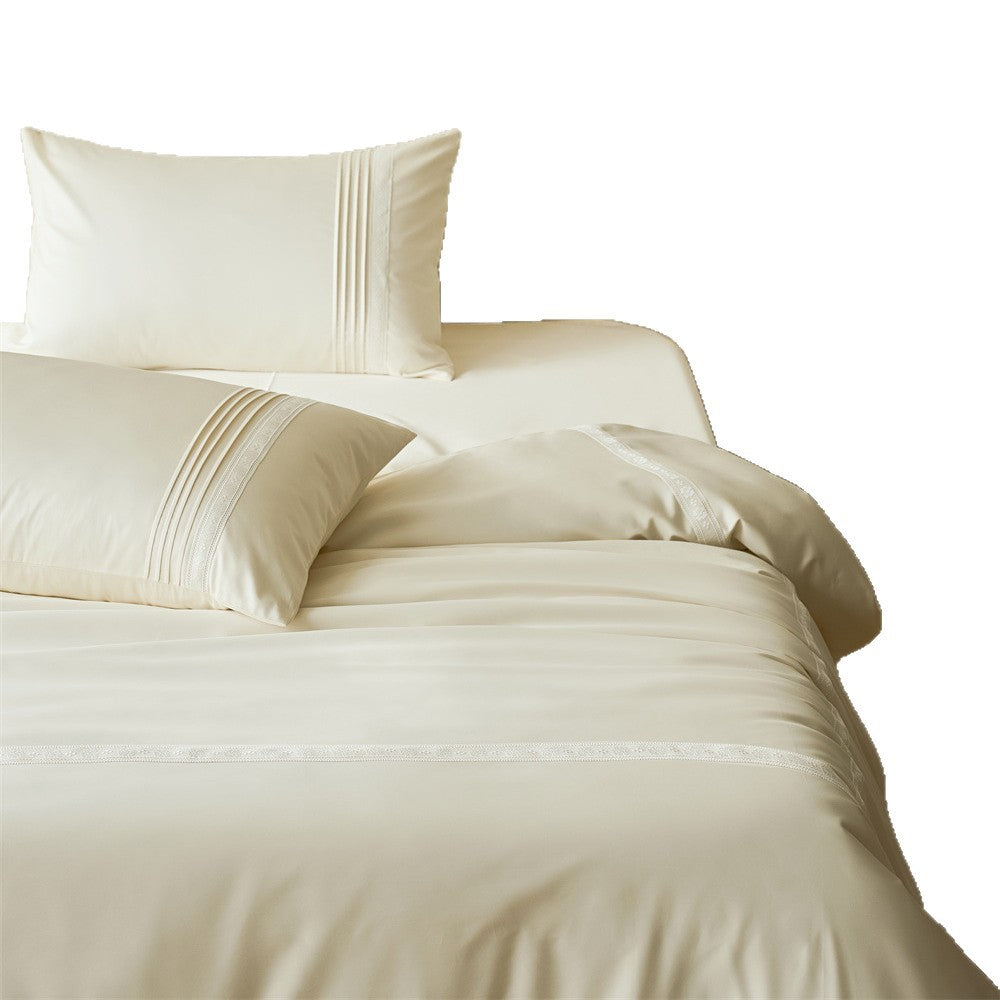 Luxurious cotton satin bedding set with fine lace trim