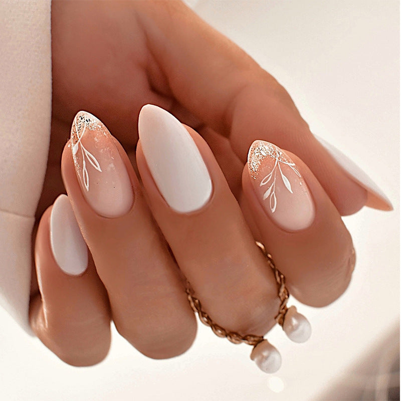 Luxurious Faux Finish Press-On Nail Set with Elegant Floral Design Stornfield