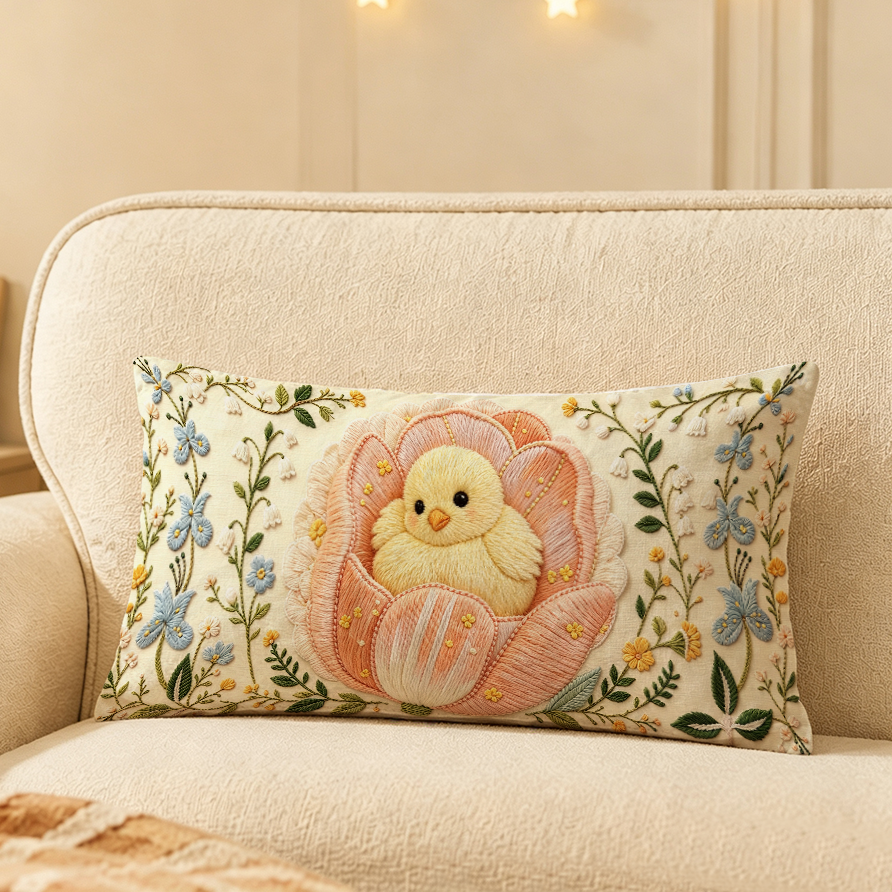 Cat-Themed Embroidered Decorative Throw Pillow