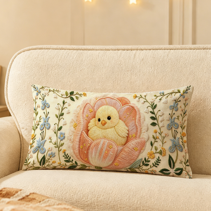 Cat-Themed Embroidered Decorative Throw Pillow