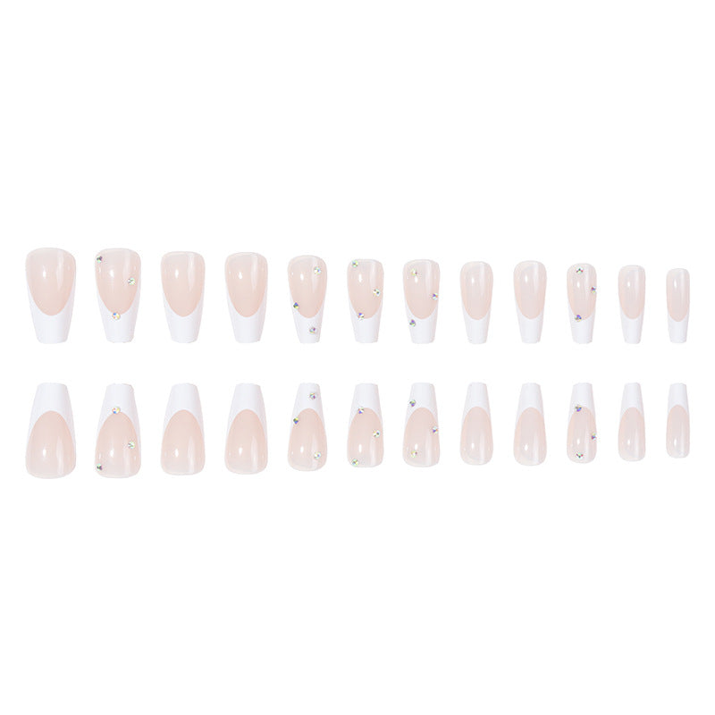 Elegant Iconic French Tip Press-On Nails with Rhinestone Accents Stornfield