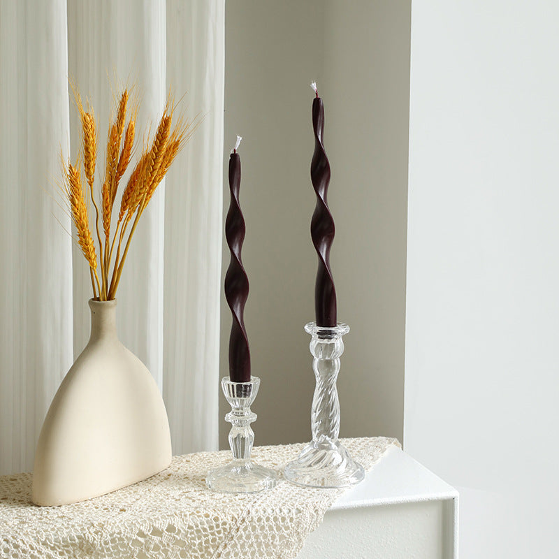 Hand-Poured Sculptural Wave Taper Candle Set with Crystal Glass Holders