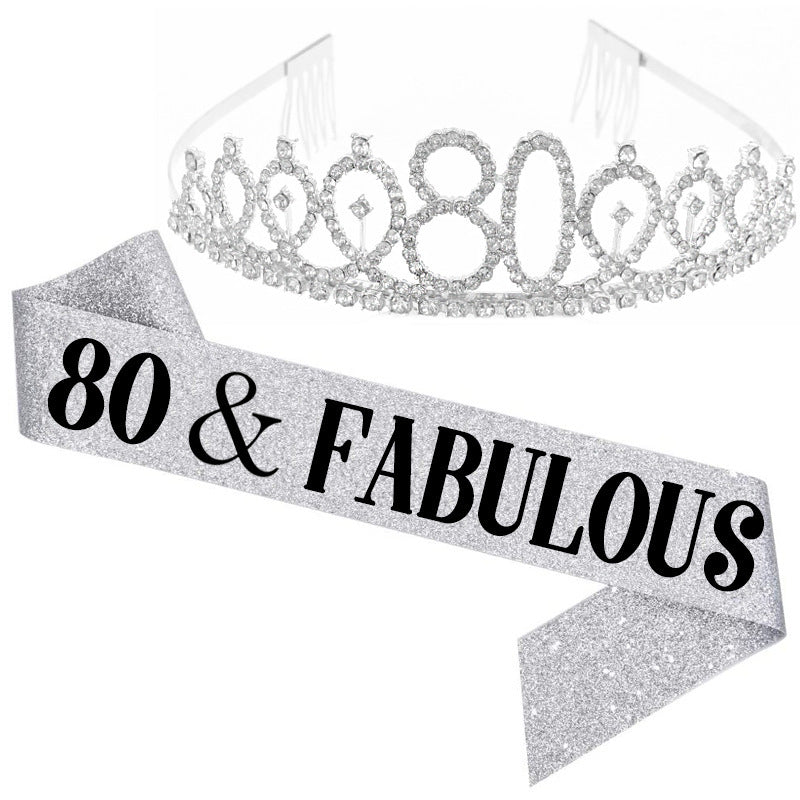 Girl Glittering Birthday Crown and Sash Set Stornfield