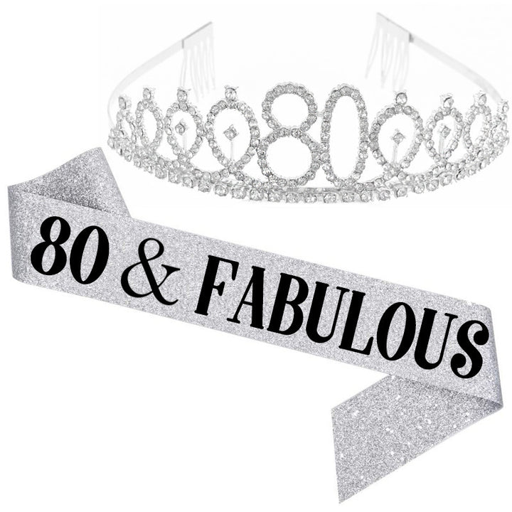 Girl Glittering Birthday Crown and Sash Set Stornfield