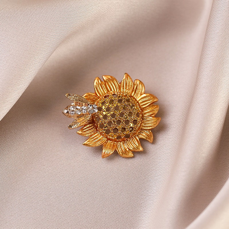 Elegant sunflower brooch with crystals Stornfield