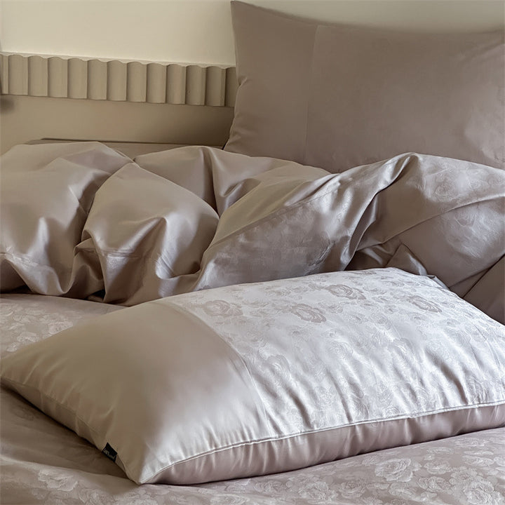 Premium-Jacquard-Satin-Duvet-Cover-Set with subtle floral relief