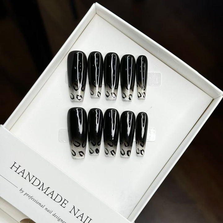 Handmade Ombre Press-On Nail Art Set with Animal Print Accents