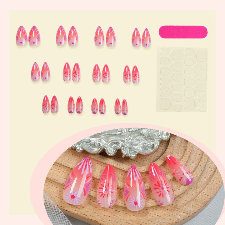 Artistic Press-On Nail Set with Floral and Geometric Patterns Stornfield
