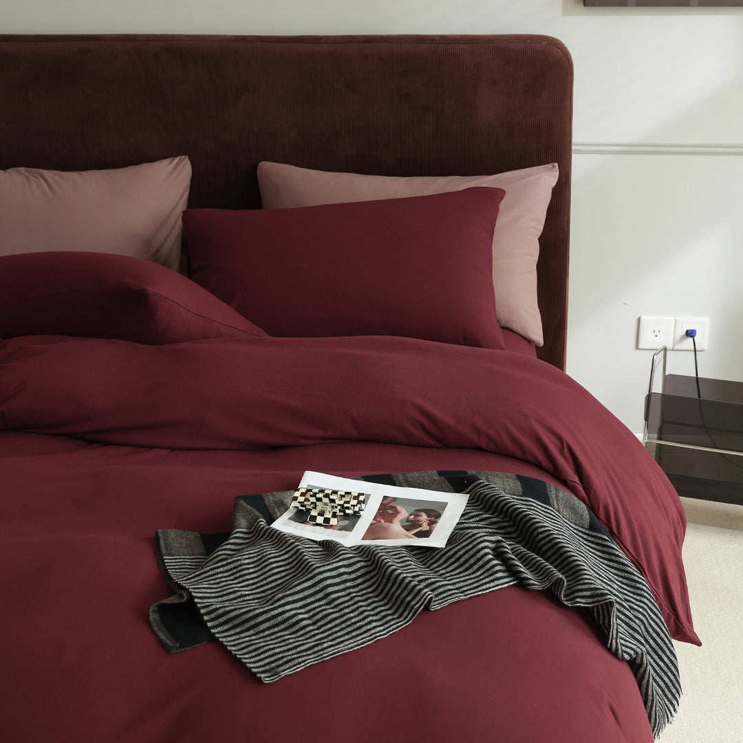 Minimalist Breathable Cotton Percale Duvet Cover Set with Hidden Zip and Pillow Shams