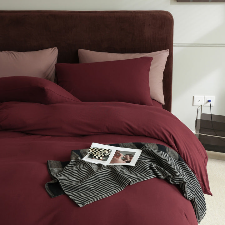 Minimalist Breathable Cotton Percale Duvet Cover Set with Hidden Zip and Pillow Shams