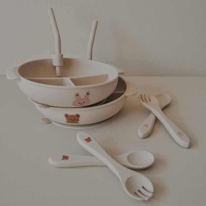 Silicone Baby Feeding Spoon and Fork Set with Soft-Tip Ergonomic Handles