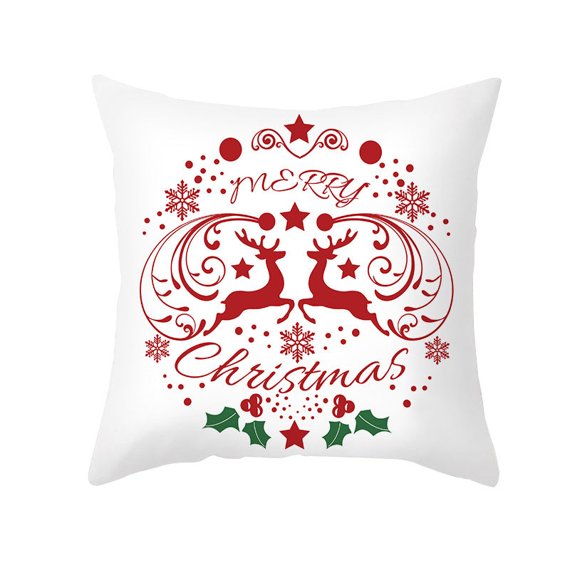 Decorative Holiday Throw Pillow Cover with Script Greeting and Antler Motif