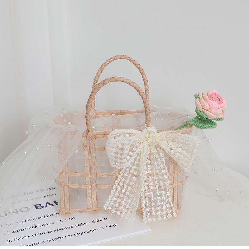 Handcrafted basket bag with elegant bow applique Stornfield