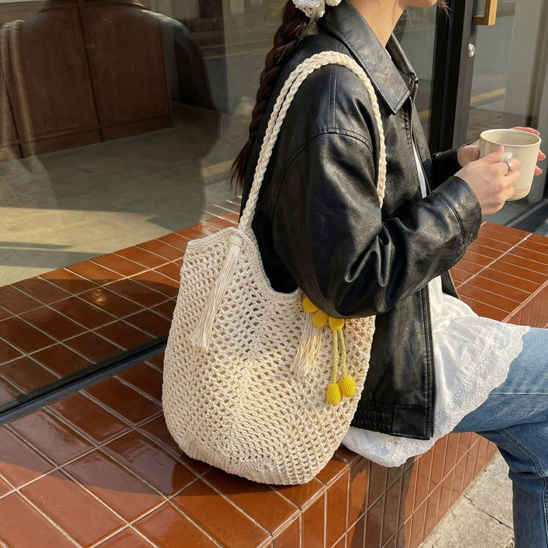 Knitted Tote Bag in Boho Style with Charming Charms Stornfield