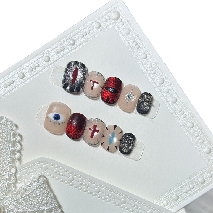 Artistic Press-On Nail Design Set with Unique Symbolic Accents Stornfield